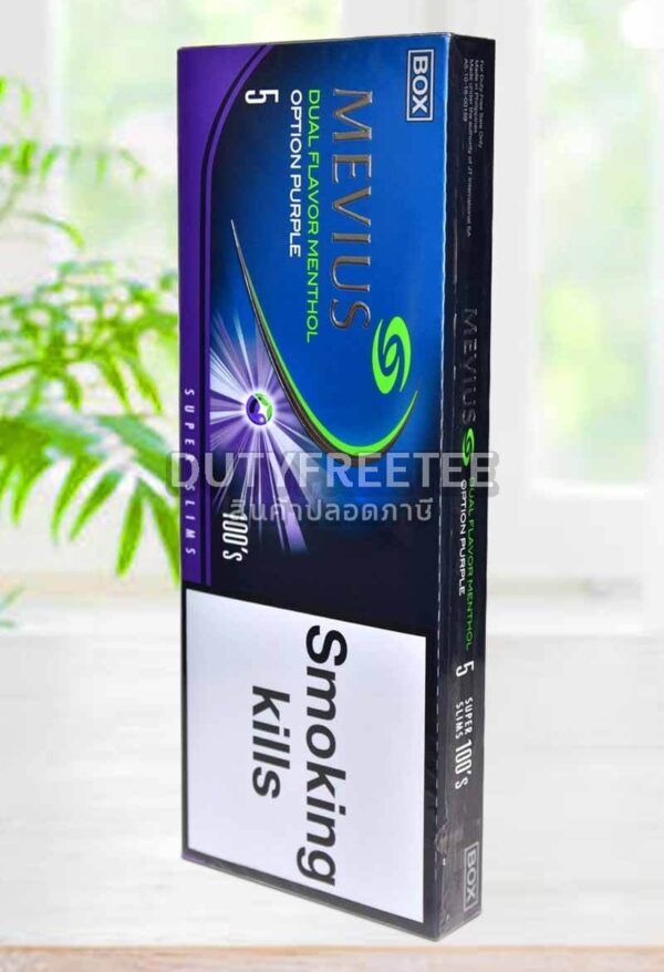 Mevius Dual Flavour Menthol Option Purple 5 100’s Super Slims 1 เม็ดบีบ (จาก Japan)